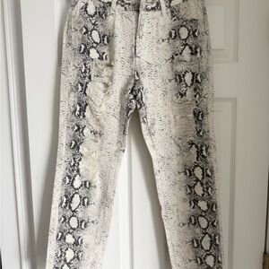 POL Snake Print Straight Leg Jeans - Black and Cream